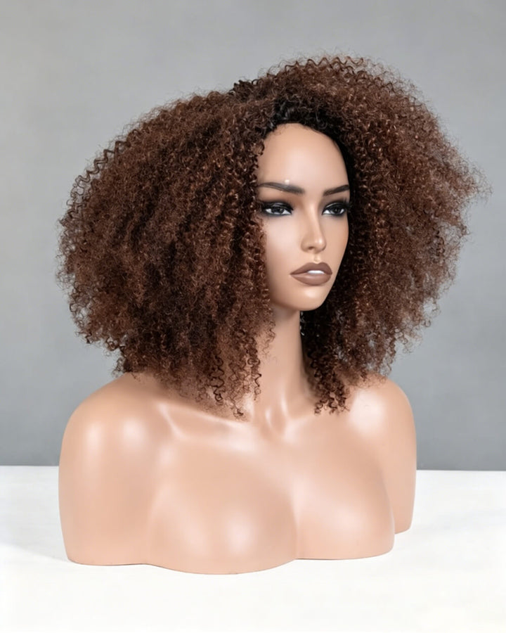 eullair 3 in 1 Half Wig Brown Coily & Curly Human Hair Versatile Natural Volume