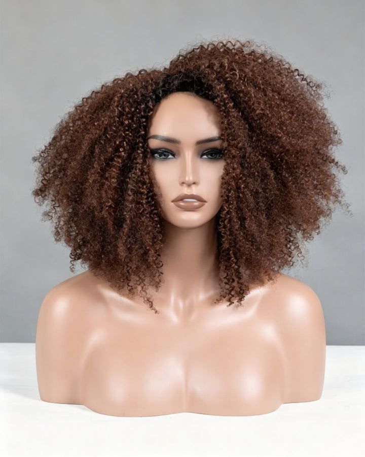eullair 3 in 1 Half Wig Brown Coily & Curly Human Hair Versatile Natural Volume