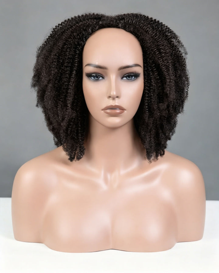 eullair 3 in 1 Half Wig  Kinky Curly Human Hair Fluffy Afro Texture Natural Volume Easy Install