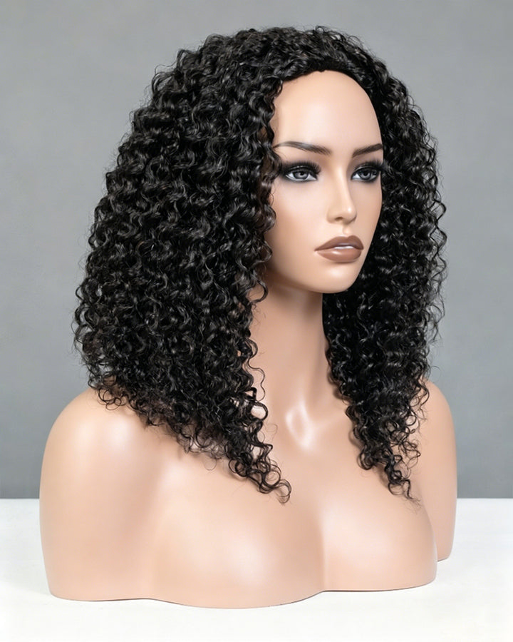eullair 3 in 1 Water Curly Half Wig 100% Human Hair Natural Volume Soft Defined Curls
