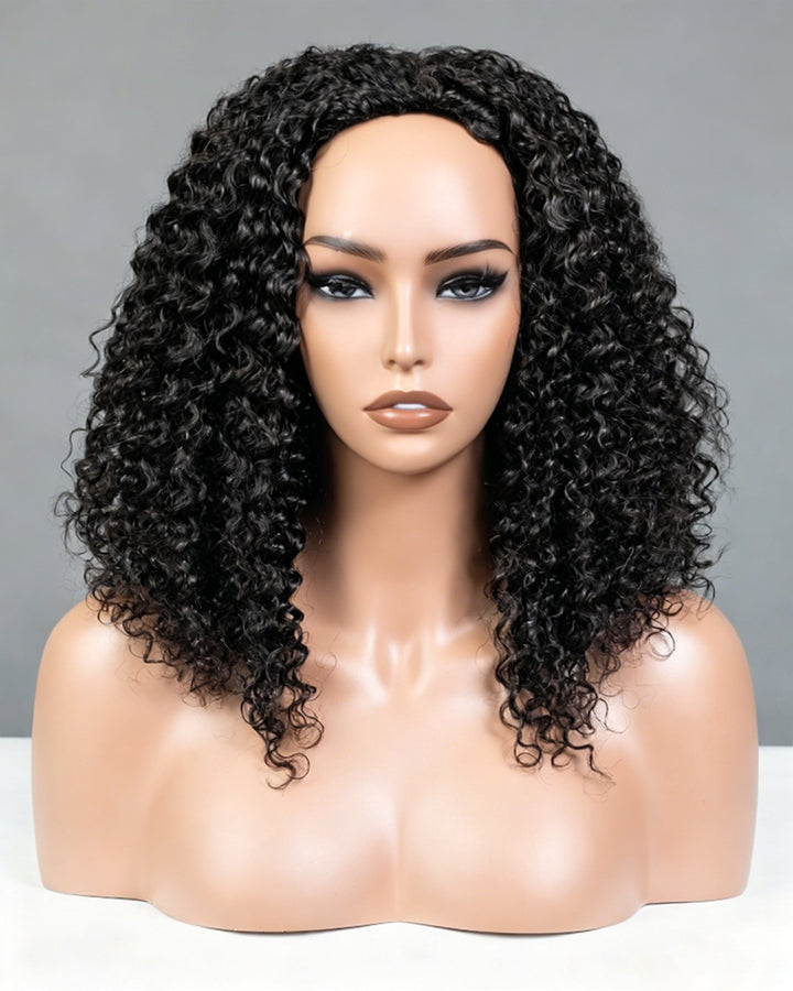 eullair 3 in 1 Water Curly Half Wig 100% Human Hair Natural Volume Soft Defined Curls
