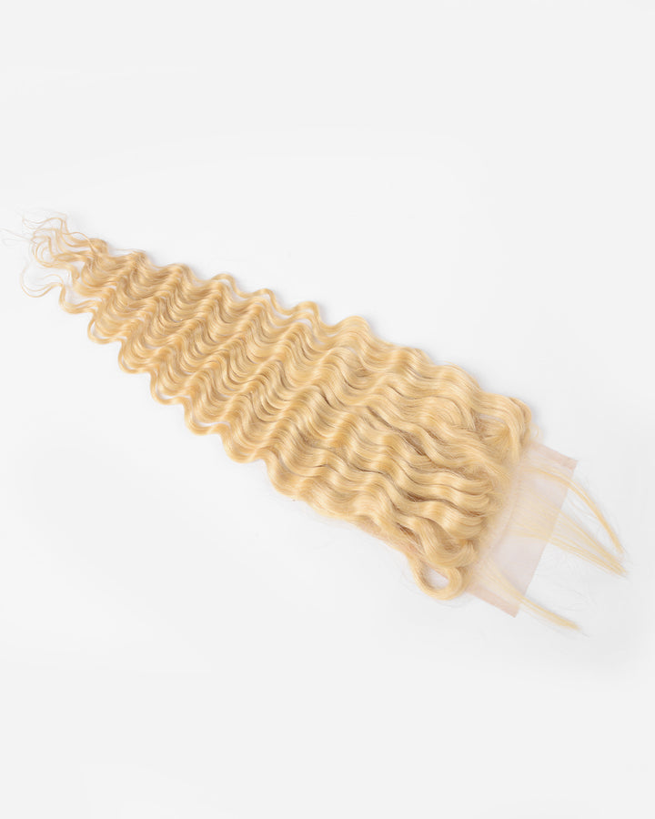 eullair 613 Blonde Deep Wave Hair Extensions 3 Bundles With Lace Closure Premium Virgin Human Hair