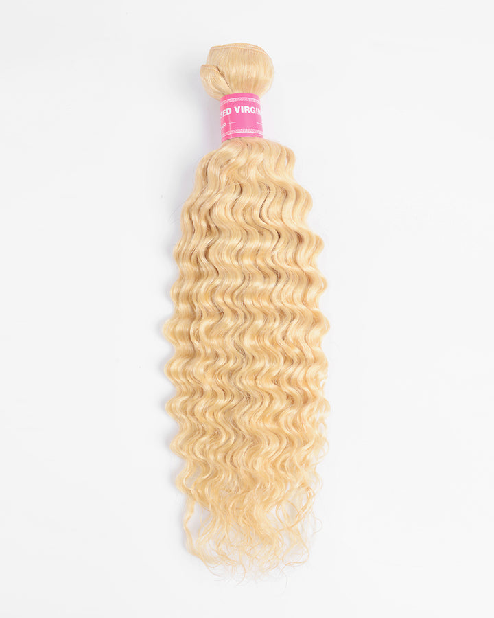 eullair 613 Blonde Deep Wave Hair Extensions 3 Bundles With Lace Closure Premium Virgin Human Hair