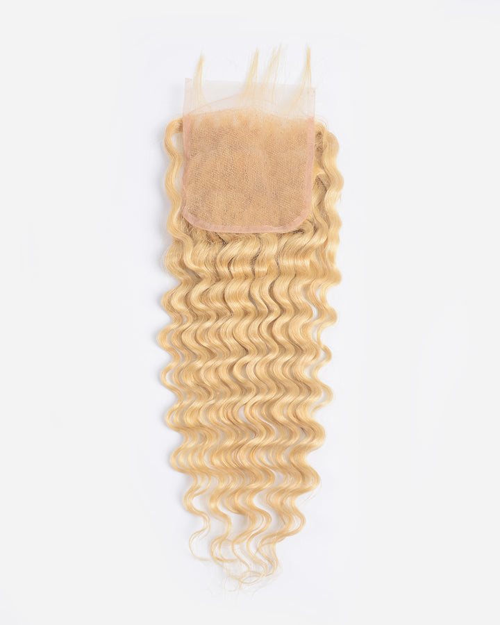 eullair 613 Blonde Deep Wave Hair Extensions 3 Bundles With Lace Closure Premium Virgin Human Hair