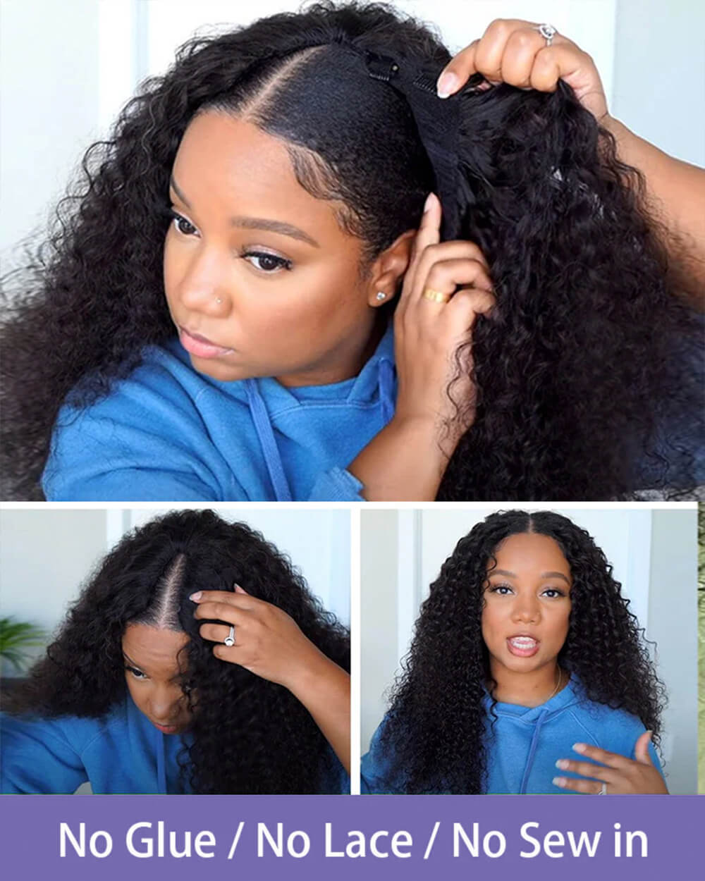eullair Deep Wave V Part Wig With Elastic Drawstring Human Hair Wig Beginner Friendly No Leave Out No Gel