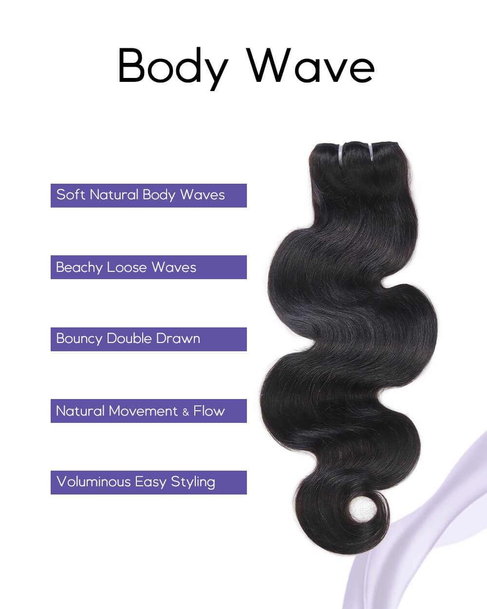eullair Body Wave 3 Bundles with 2x6 Closure 100% Human Hair Bundles