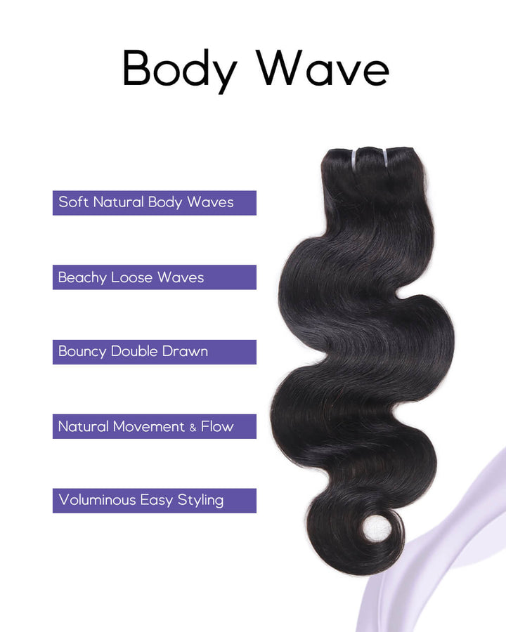 eullair Body Wave 3 Bundles with 2x6 Closure 100% Human Hair Bundles