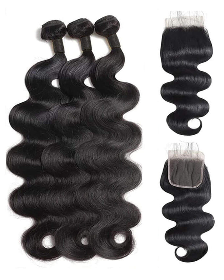 Eullair Body Wave Bundles with Closure & Frontal – 3 Bundles Human Hair Deals with 4x4/ 5x5/ 13x4/ 13x6 Frontal