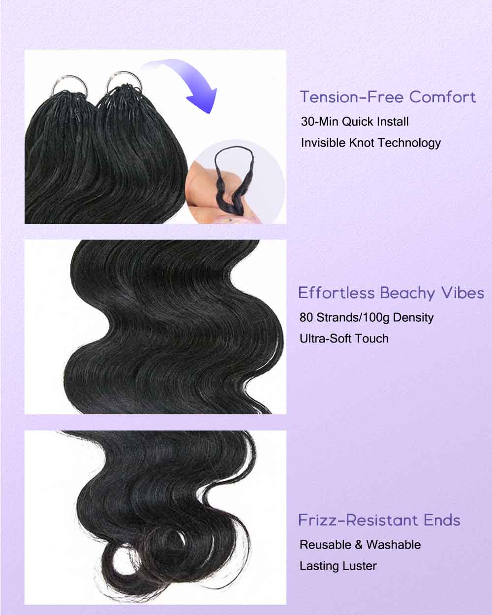 eullair Body Wave Crochet Hair - 60g Pack (50 Strands) for Extra Volume