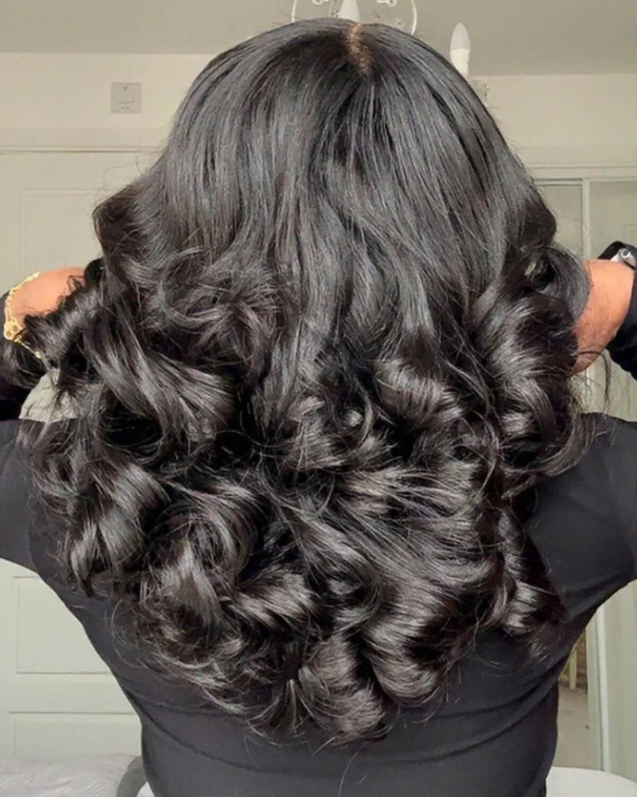 eullair Bouncy Wave Put On Go Glueless Wig 9x6 Pre Cut Short Bob Wig With Curtain Bangs Human Hair Wigs