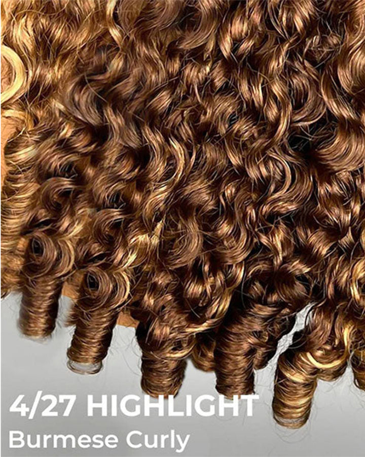 eullair Burmese Curly Highlight Wig P4/27 | Fluffy Defined Curls V Part Human Hair Wig