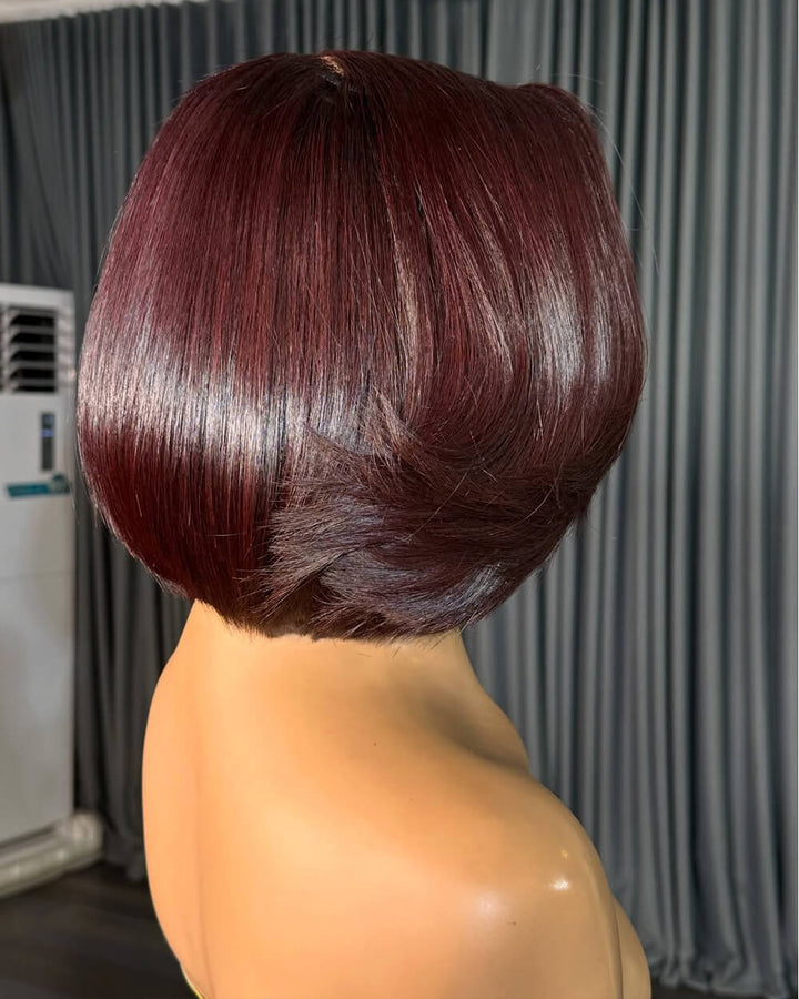 eullair Cherry Burgundy Bob Wig Soft Layered 13x4 Lace Frontal Glueless Wig 10 inch