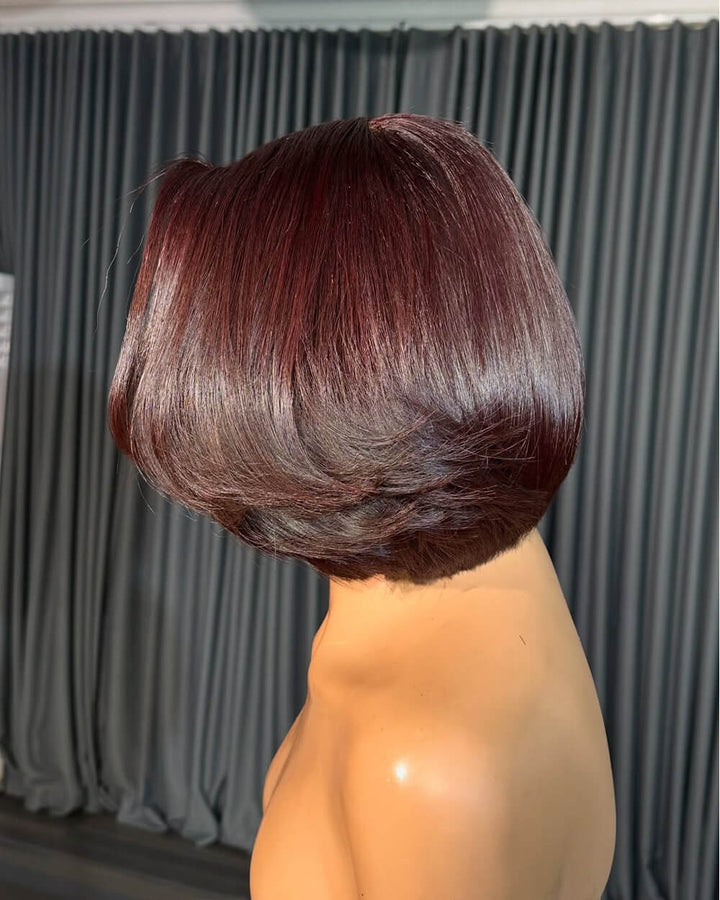 eullair Cherry Burgundy Bob Wig Soft Layered 13x4 Lace Frontal Glueless Wig 10 inch