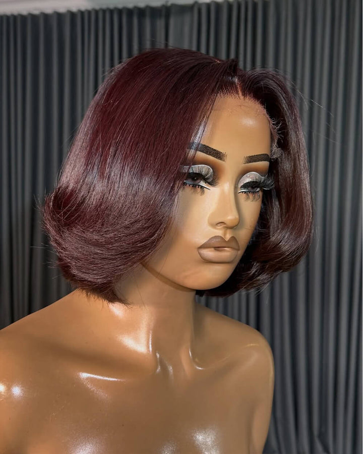 eullair Cherry Burgundy Bob Wig Soft Layered 13x4 Lace Frontal Glueless Wig 10 inch