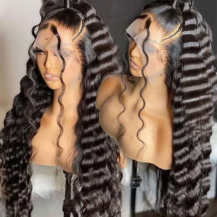eullair Crimped Wigs Parting Max 9x6 Big Deep Wave Lace Front Human Hair Wigs Pre Cut Wear Go Glueless Wigs