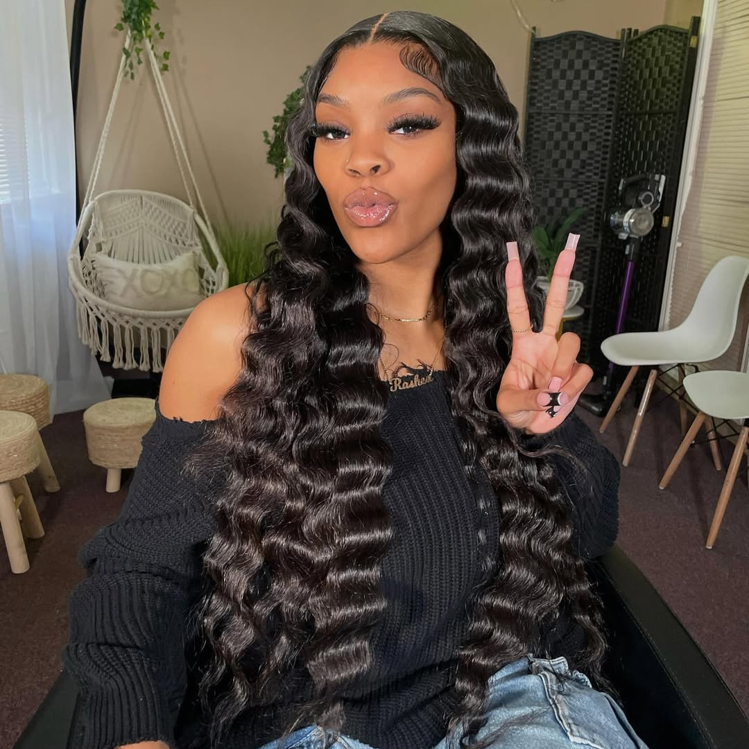 eullair Crimped Wigs Parting Max 9x6 Big Deep Wave Lace Front Human Hair Wigs Pre Cut Wear Go Glueless Wigs