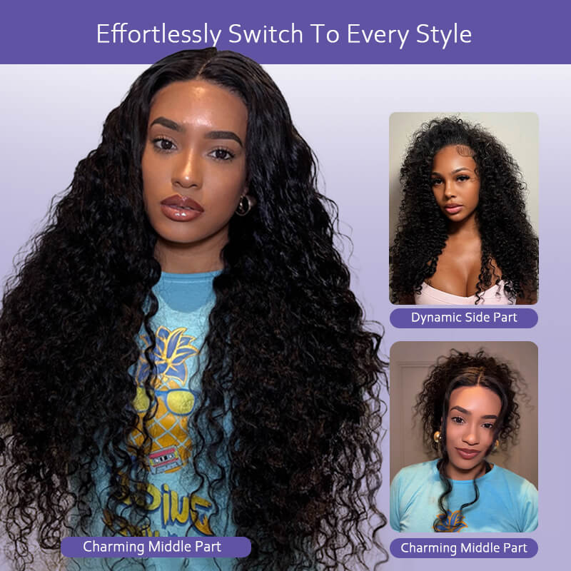eullair Crimped Wigs Parting Max 9x6 Big Deep Wave Lace Front Human Hair Wigs Pre Cut Wear Go Glueless Wigs