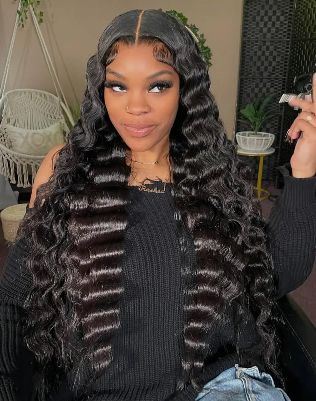 eullair Crimped Wigs Parting Max 9x6 Big Deep Wave Lace Front