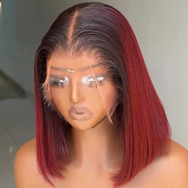 eullair Custom Colored 1B Ombre Bob Straight Wig Widows Peak Hairline 13x6 Skin Melt Lace Frontal Wig