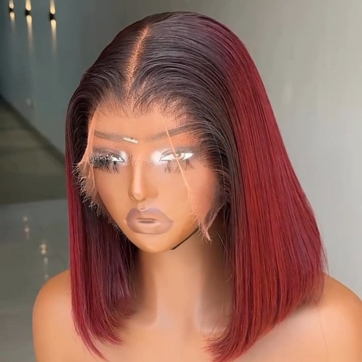 eullair Custom Colored 1B Ombre Bob Straight Wig Widows Peak Hairline 13x6 Skin Melt Lace Frontal Wig
