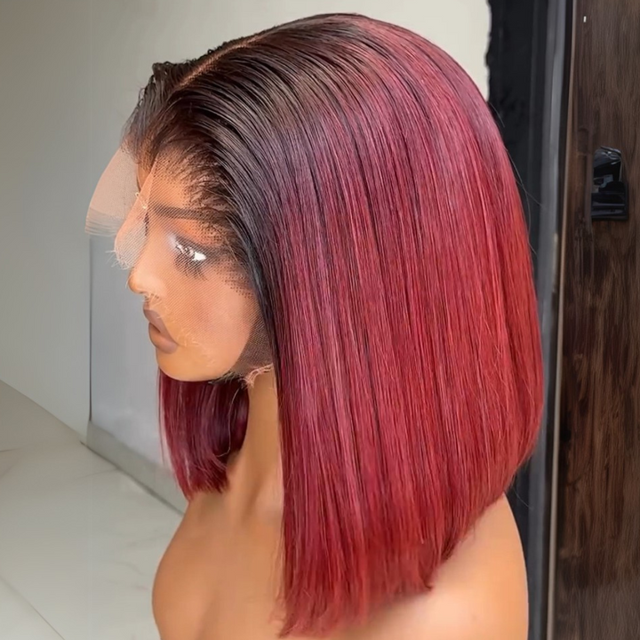 eullair Custom Colored 1B Ombre Bob Straight Wig Widows Peak Hairline 13x6 Skin Melt Lace Frontal Wig