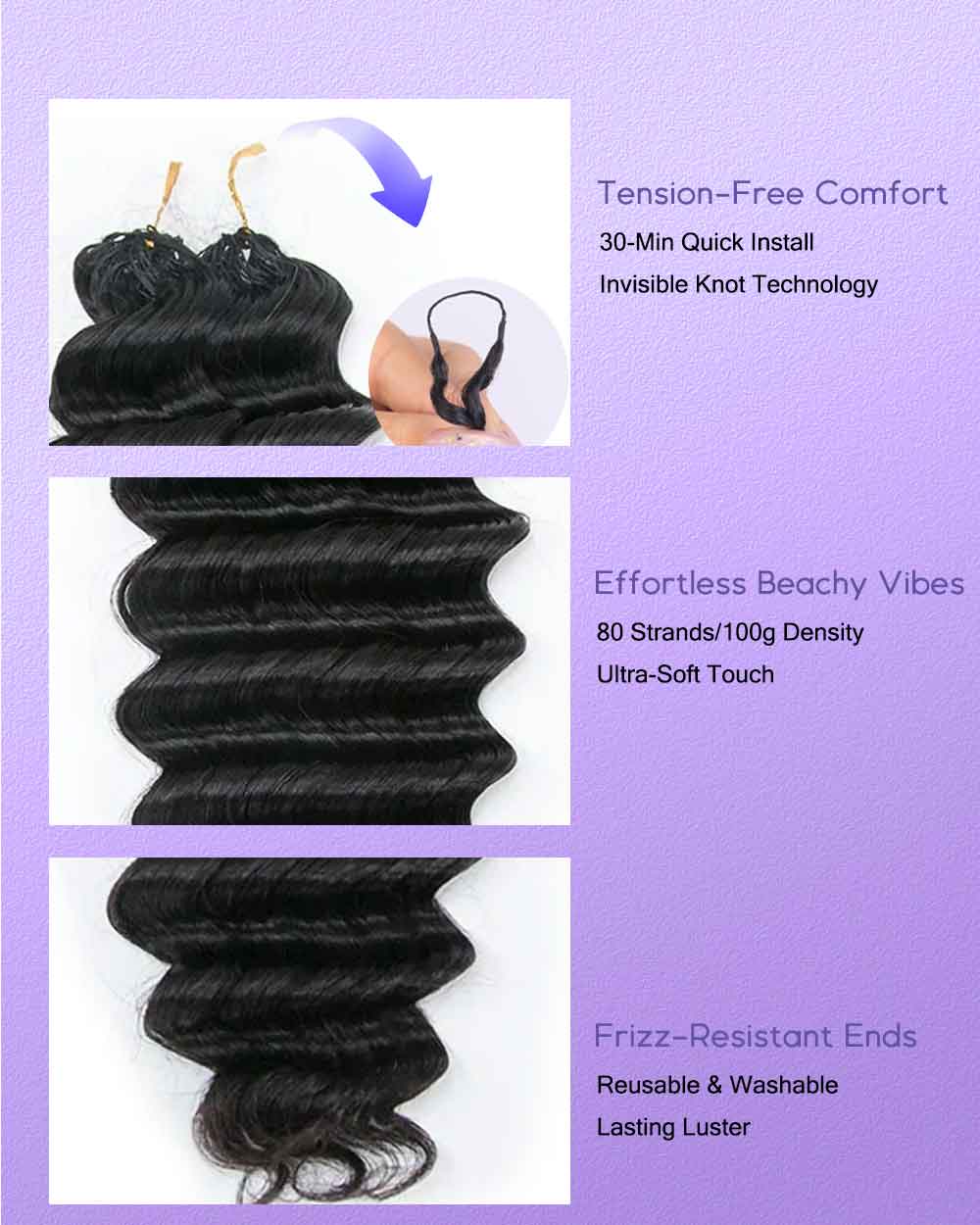 eullair Deep Wave Crochet Braiding Hair - Bleachable 100% Virgin Human Hair