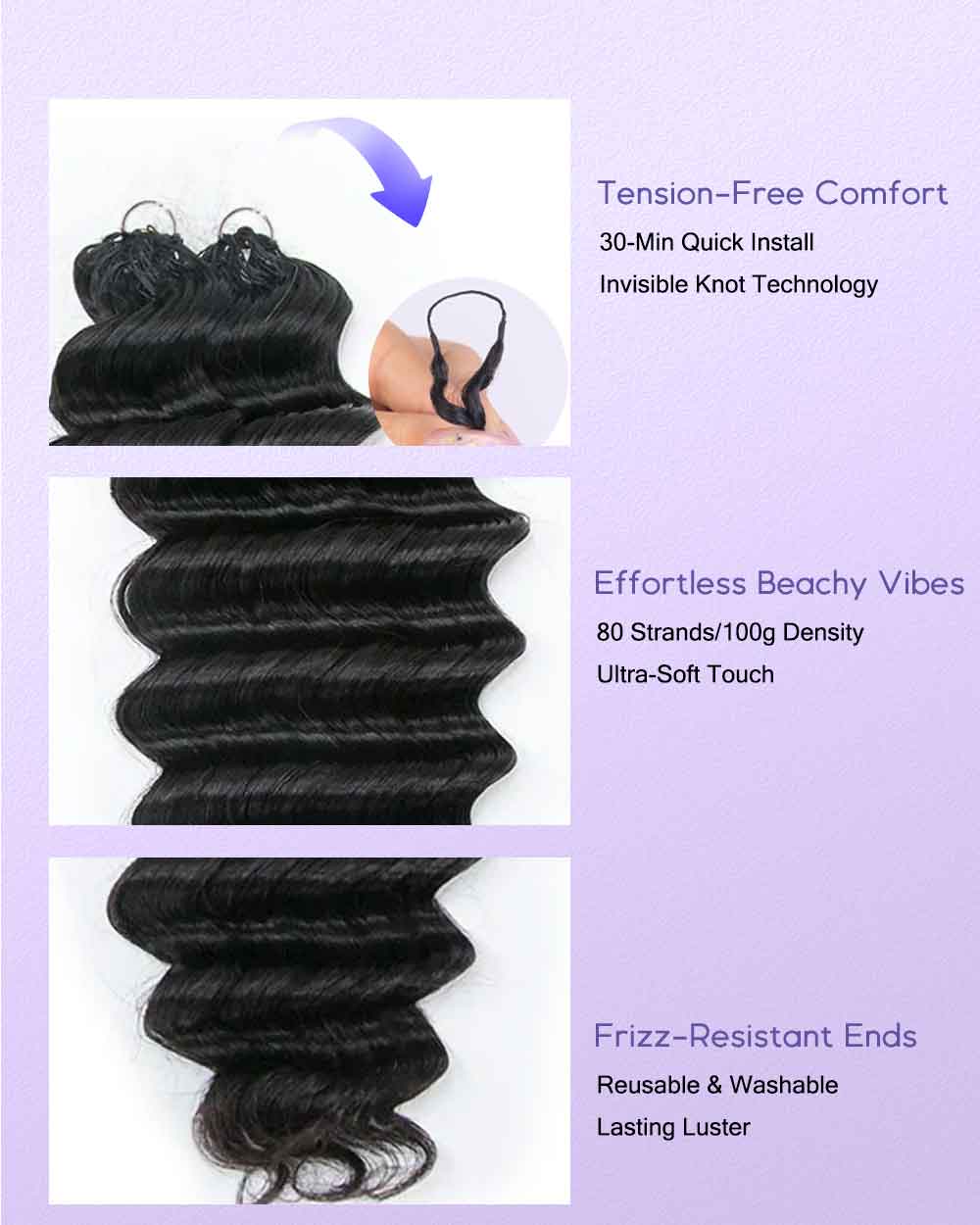 eullair Deep Wave Crochet Braiding Hair - Bleachable 100% Virgin Human Hair