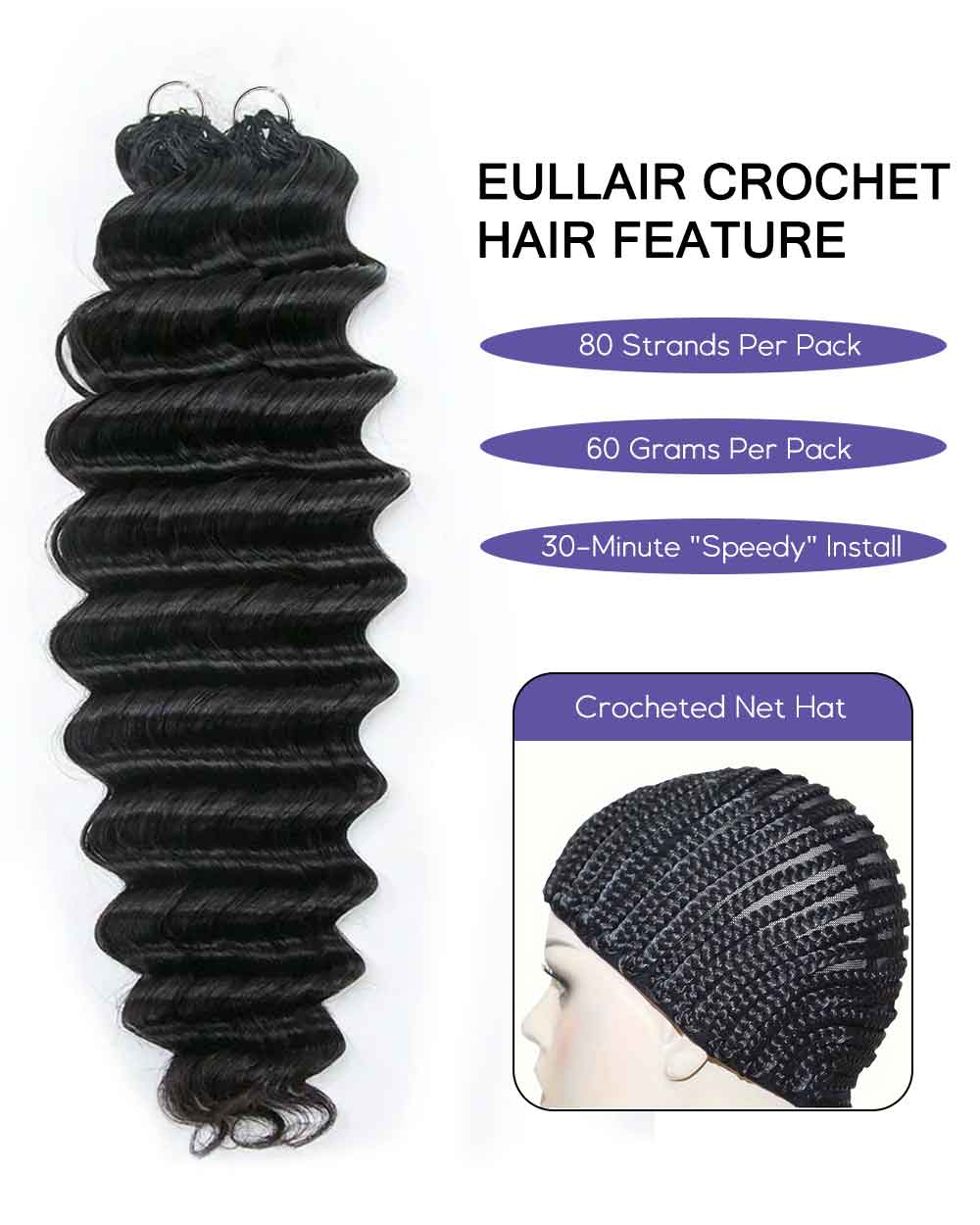 eullair Deep Wave Crochet Braiding Hair - Bleachable 100% Virgin Human Hair