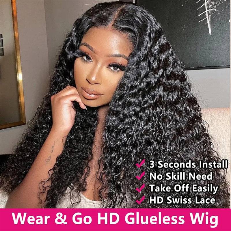 eullair Deep Wave Wear Go Glueless Human Hair Wig Pre Cut 4x6 5x5 HD Lace Closure Wig 30s Quick Install Pre Plucked Hairline