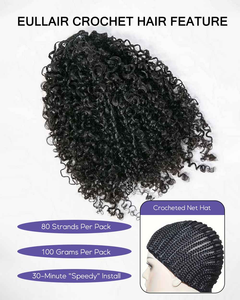 eullair Feather Crochet Curly Hair - 3C-4A Kinky Coily 100% Human Hair Pre-Looped