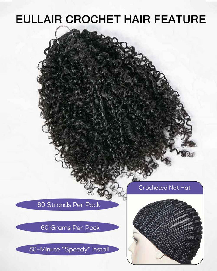 eullair Feather Crochet Curly Hair - 3C-4A Kinky Coily 100% Human Hair Pre-Looped