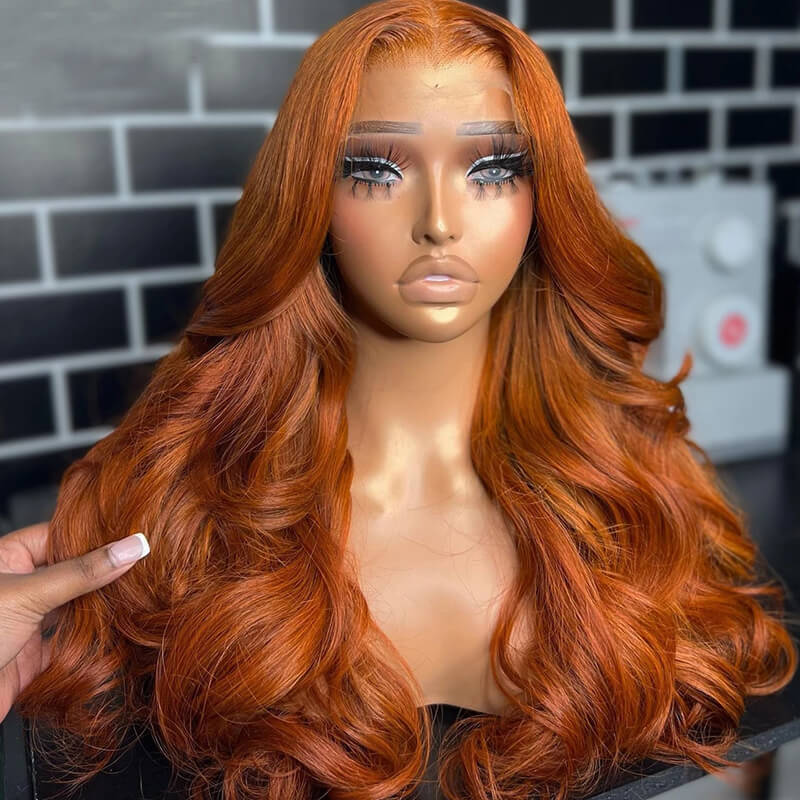 eullair Ombre Ginger Orange Brown Body Wave Wig Lace Frontal Loose Deep Wave Human Hair Wigs Transparent Lace Pre Plucked