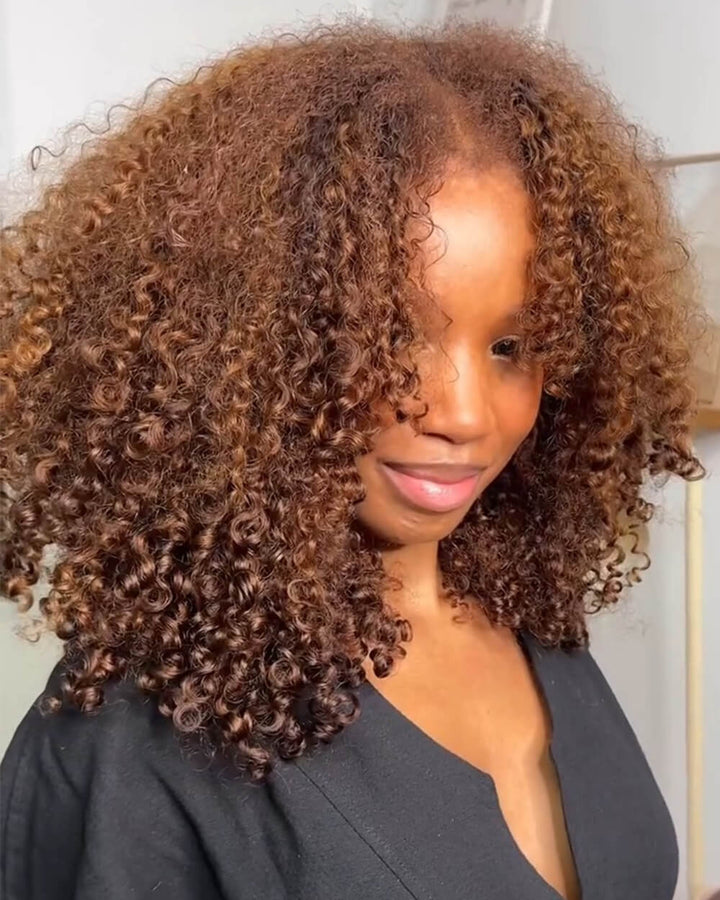 eullair Ginger Curly V Part Wig Soft Full Volume Human Hair Easy Natural Blend