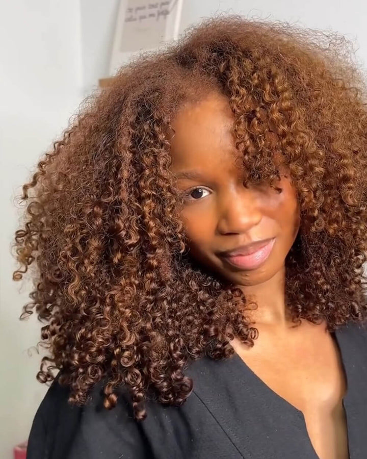 eullair Ginger Curly V Part Wig Soft Full Volume Human Hair Easy Natural Blend