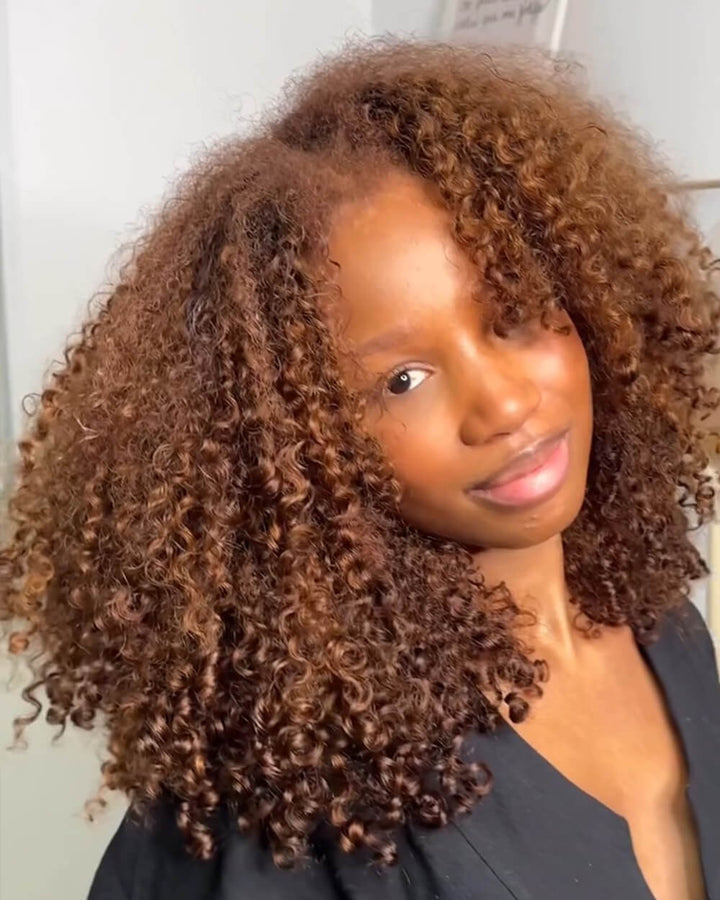 eullair Ginger Curly V Part Wig Soft Full Volume Human Hair Easy Natural Blend