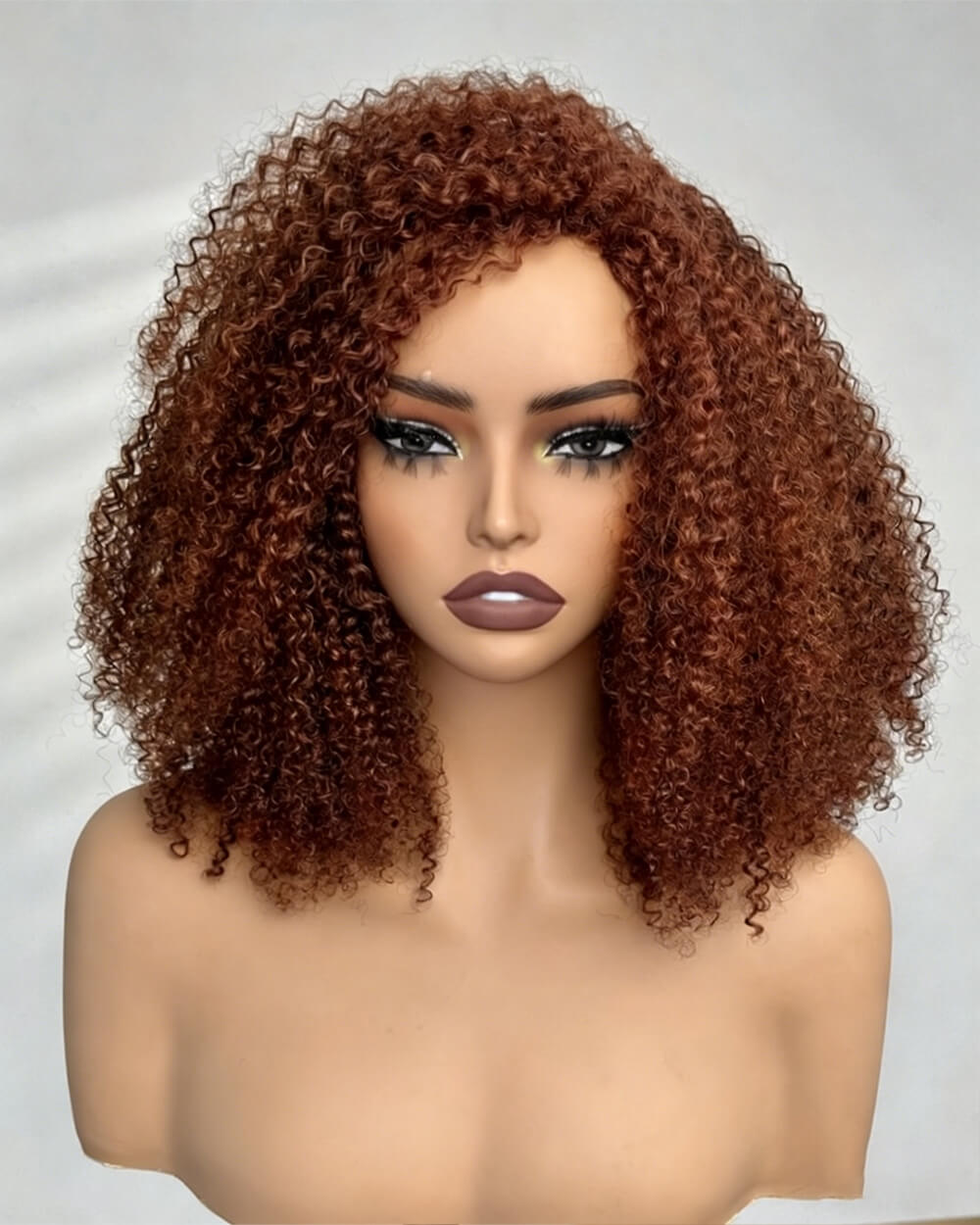 eullair Ginger Kinky Curly 3 IN 1 Half Wig Shoulder Length Human Hair Natural Afro Fluffy Volume