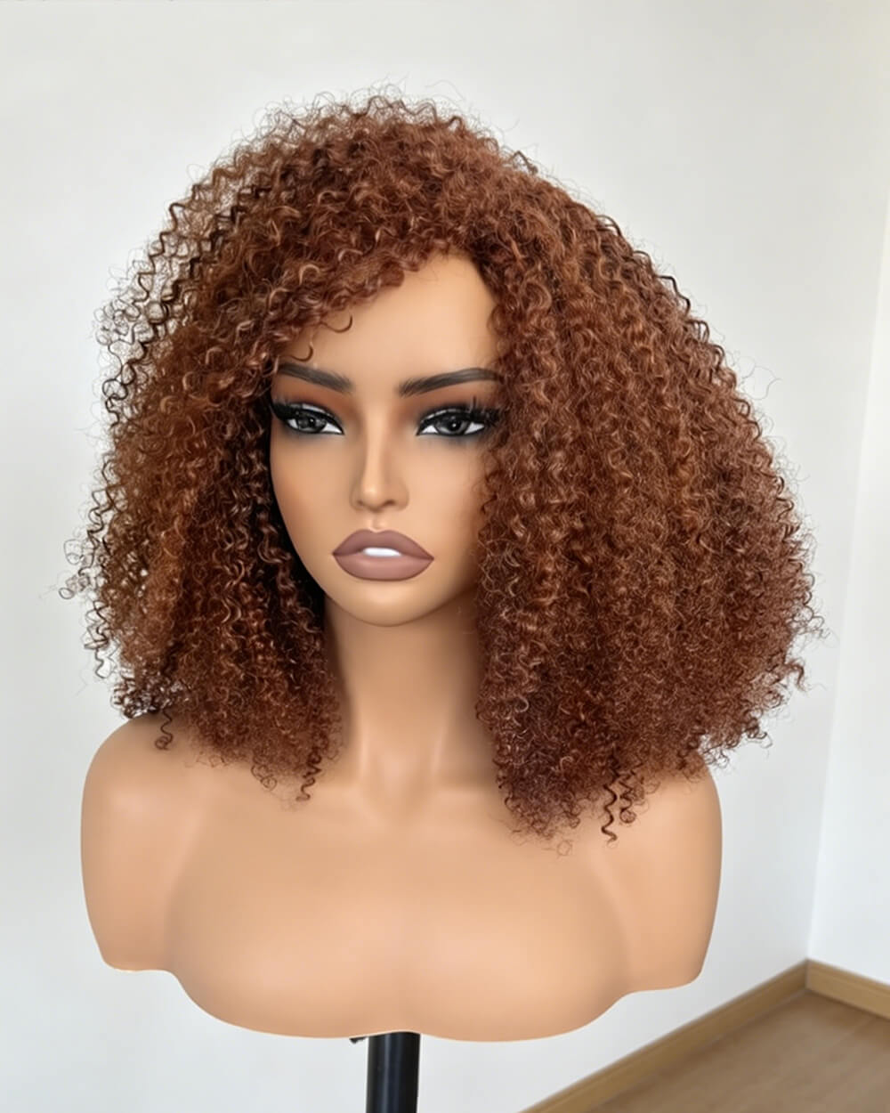 eullair Ginger Kinky Curly 3 IN 1 Half Wig Shoulder Length Human Hair Natural Afro Fluffy Volume