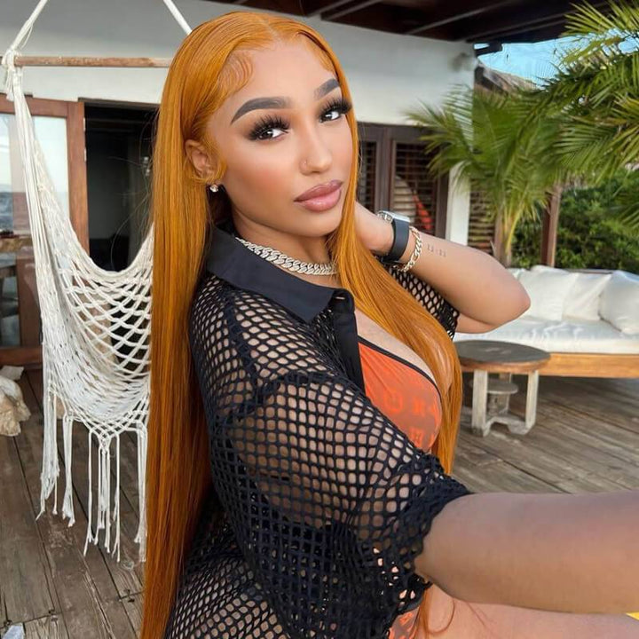 eullair Golden Yellow Straight Wig Colored Transparent Lace Frontal Human Hair Wigs For Black Women
