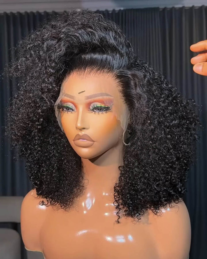 eullair Halfcast Curls 13x4 Full Frontal Wig 250% Density Afro Kinky Curly Human Hair Wig