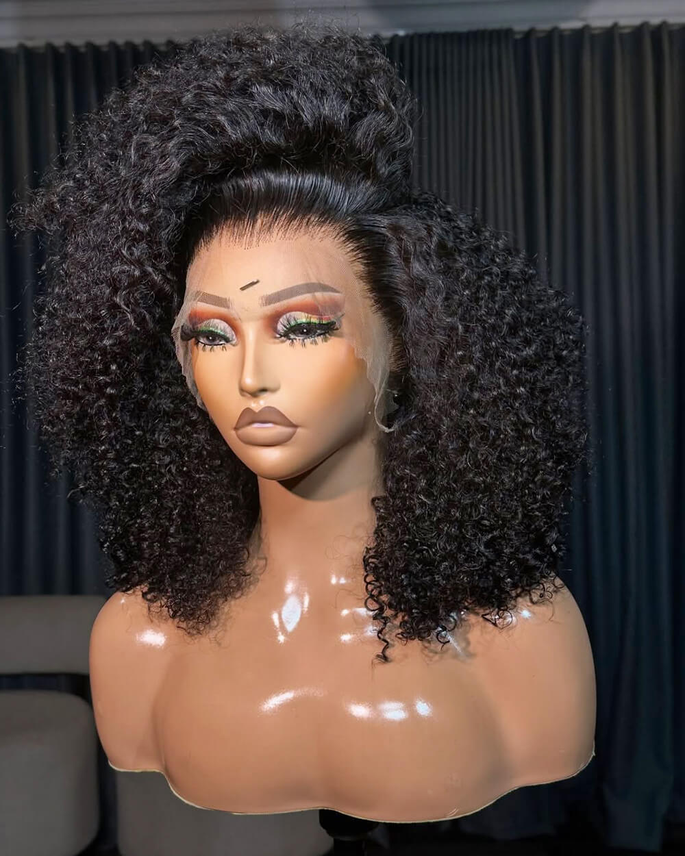 eullair Halfcast Curls 13x4 Full Frontal Wig 250% Density Afro Kinky Curly Human Hair Wig