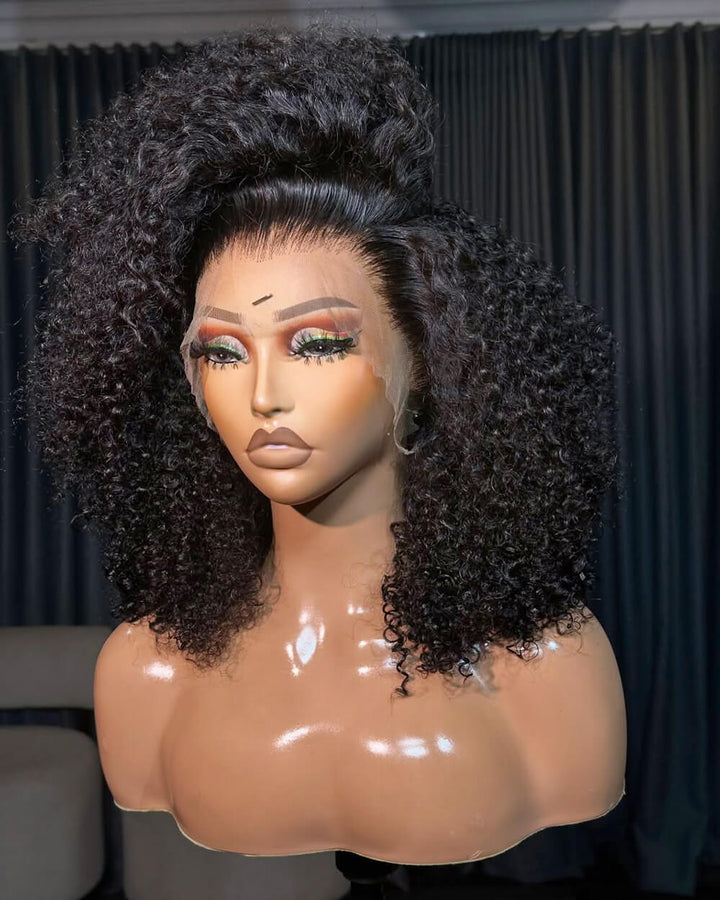 eullair Halfcast Curls 13x4 Full Frontal Wig 250% Density Afro Kinky Curly Human Hair Wig