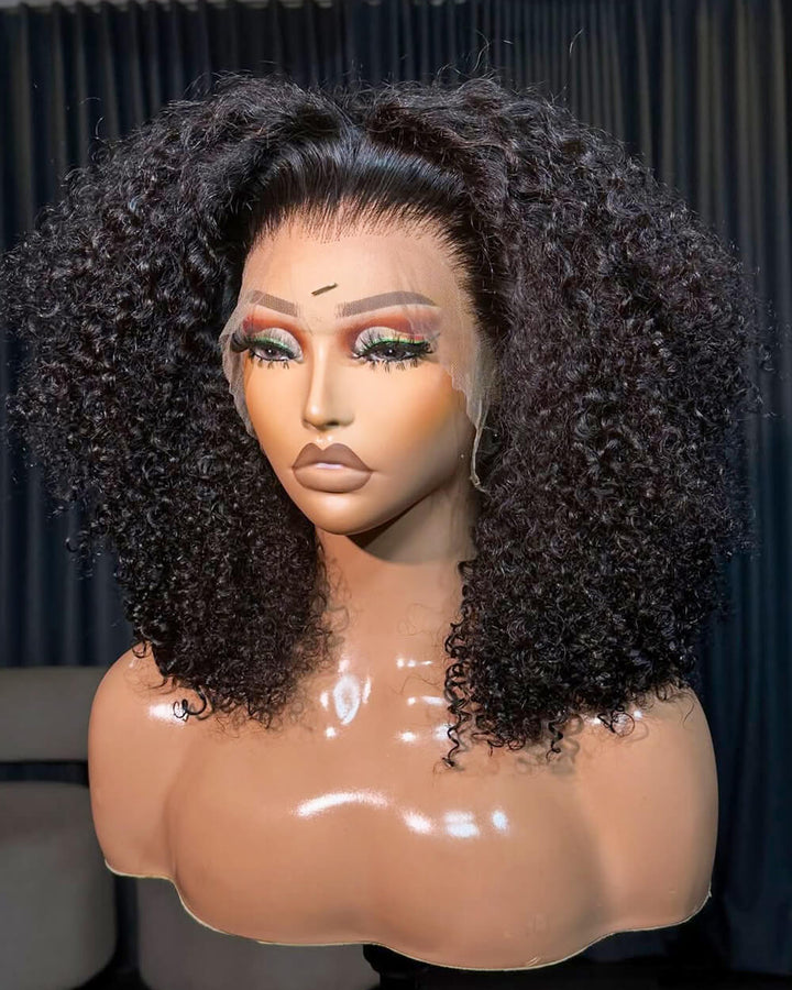 eullair Halfcast Curls 13x4 Full Frontal Wig 250% Density Afro Kinky Curly Human Hair Wig