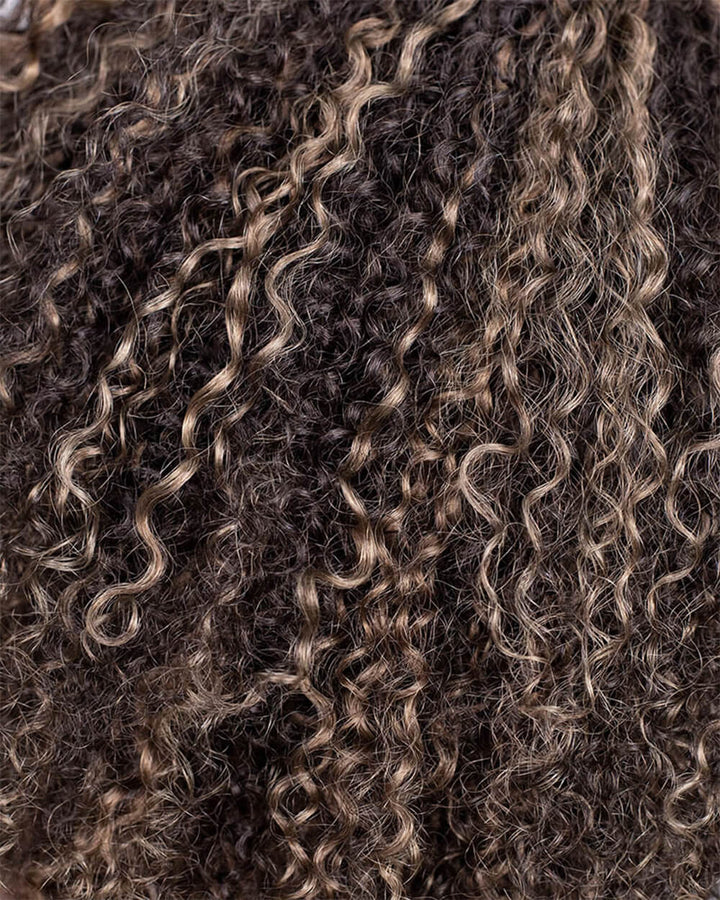 eullair Highlight Curly Drawstring Half Wig 3 in 1 Human Hair Adjustable Natural Blend