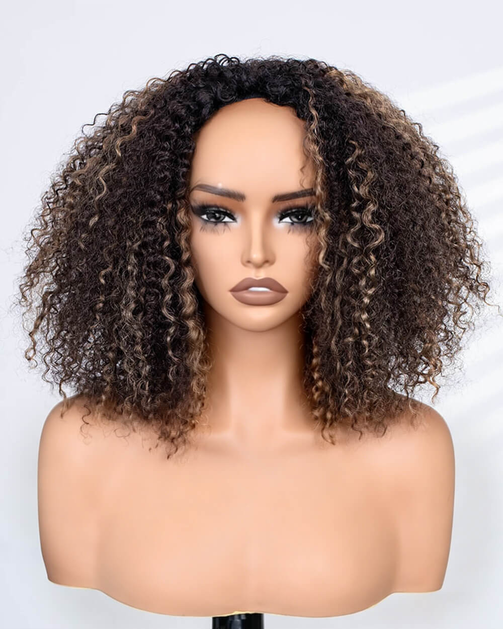 eullair Highlight Curly Drawstring Half Wig 3 in 1 Human Hair Adjustable Natural Blend