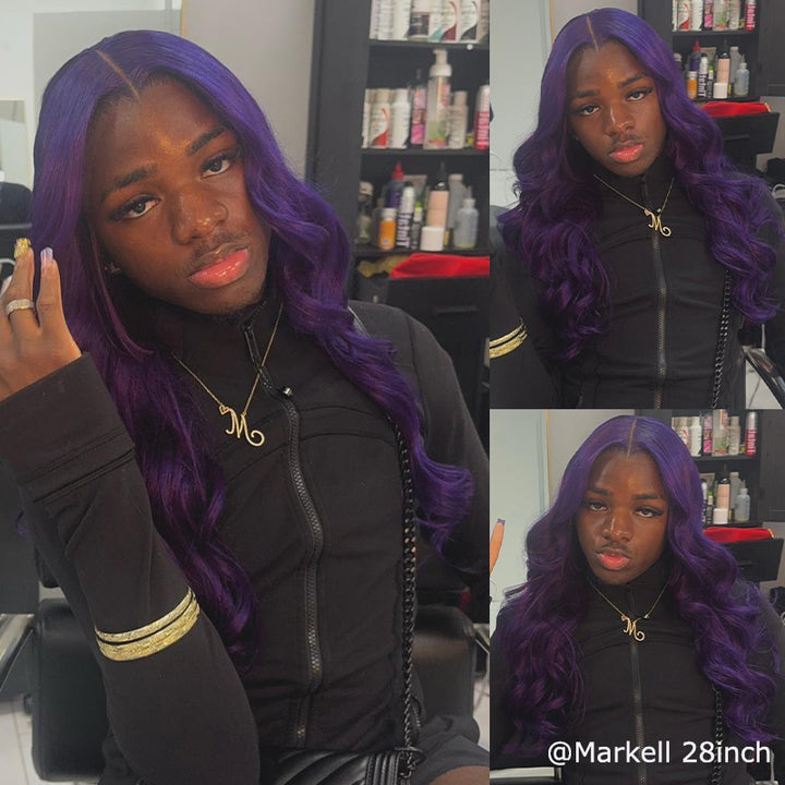 eullair Indigo Purple Body Wave Lace Frontal Wig 13x4 13x6 Colored Human Hair Wigs For Women
