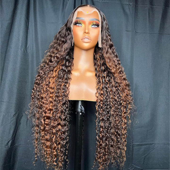 eullair Inner Brown Curly Hair Lace Frontal Wig Pre Colored Glueless Human Hair Wigs For Women Pre Plucked Hairline