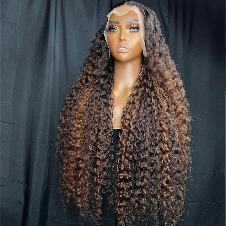 eullair Inner Brown Curly Hair Lace Frontal Wig Pre Colored Glueless Human Hair Wigs For Women Pre Plucked Hairline