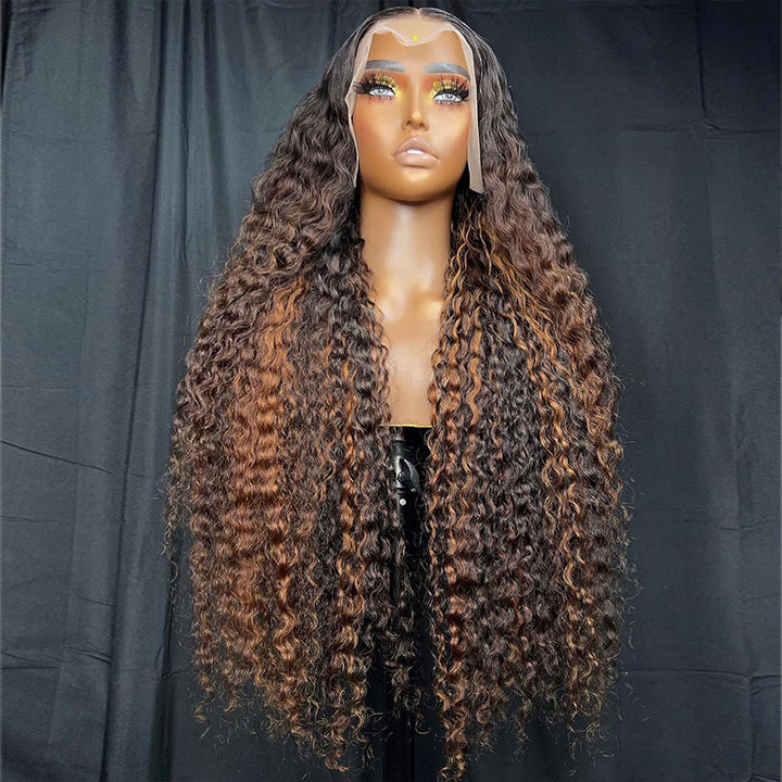 eullair Inner Brown Curly Hair Lace Frontal Wig Pre Colored Glueless Human Hair Wigs For Women Pre Plucked Hairline