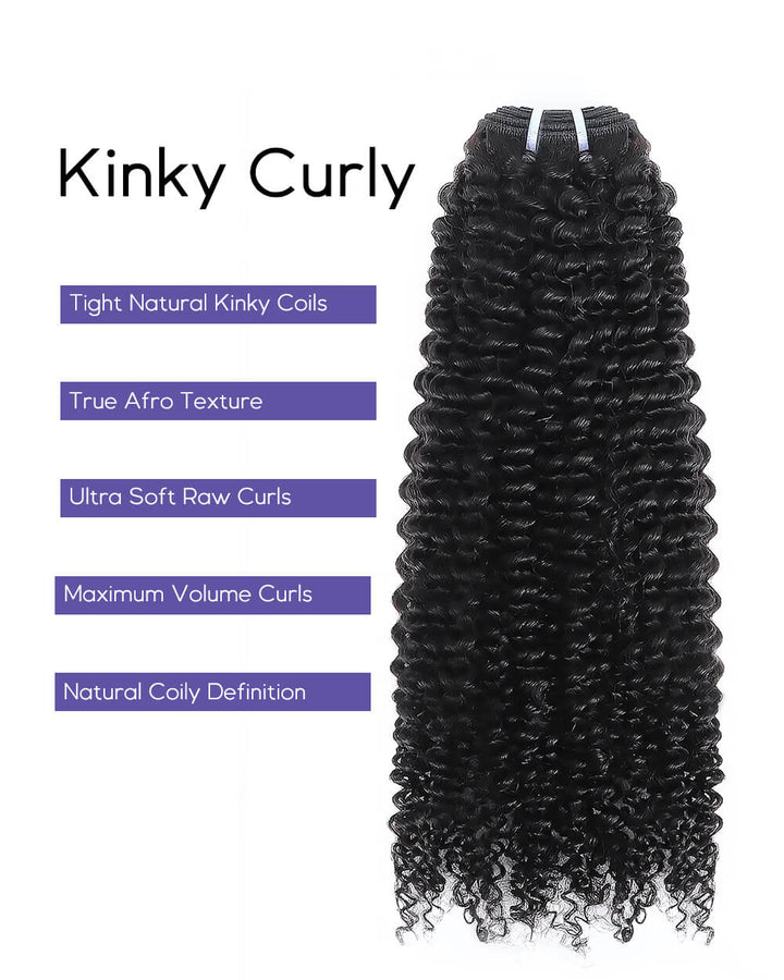 eullair Raw Hair Kinky Curly 3 Bundles with 2x6 Closure - High Elasticity Natural Black Hair Deep Parting