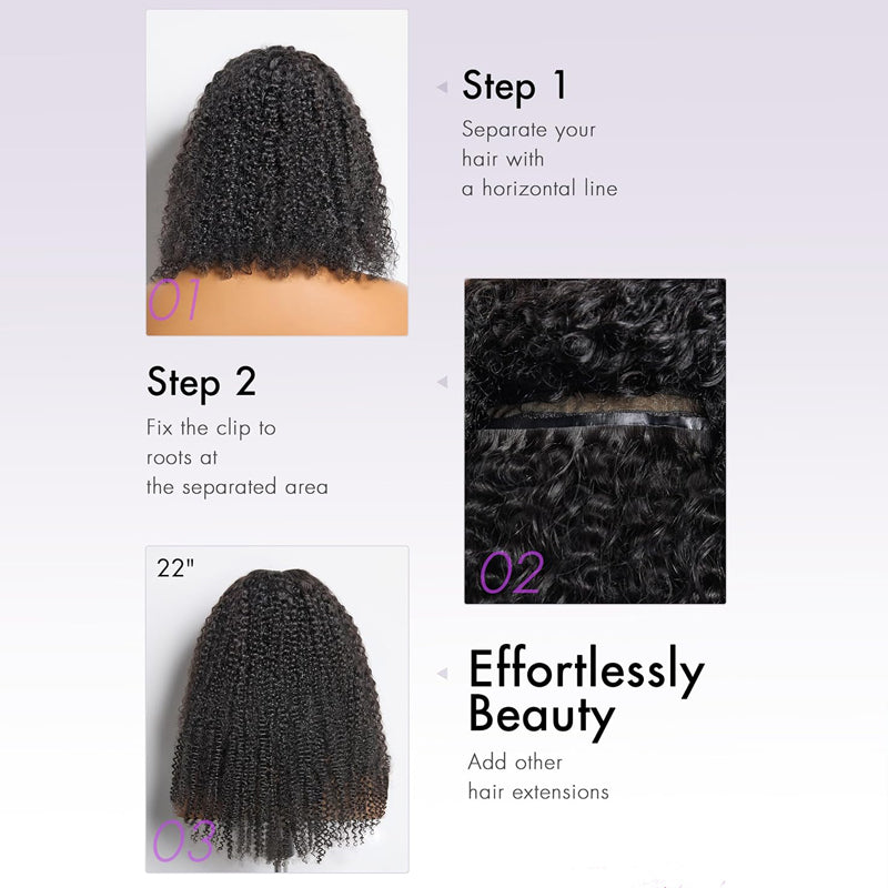 eullair Kinky Curly Clip in Hair Extensions 100% Real Remy Human Hair Extension for Black Women Natural Color 8PCS per Set With 20 Clips Double Weft 120gram